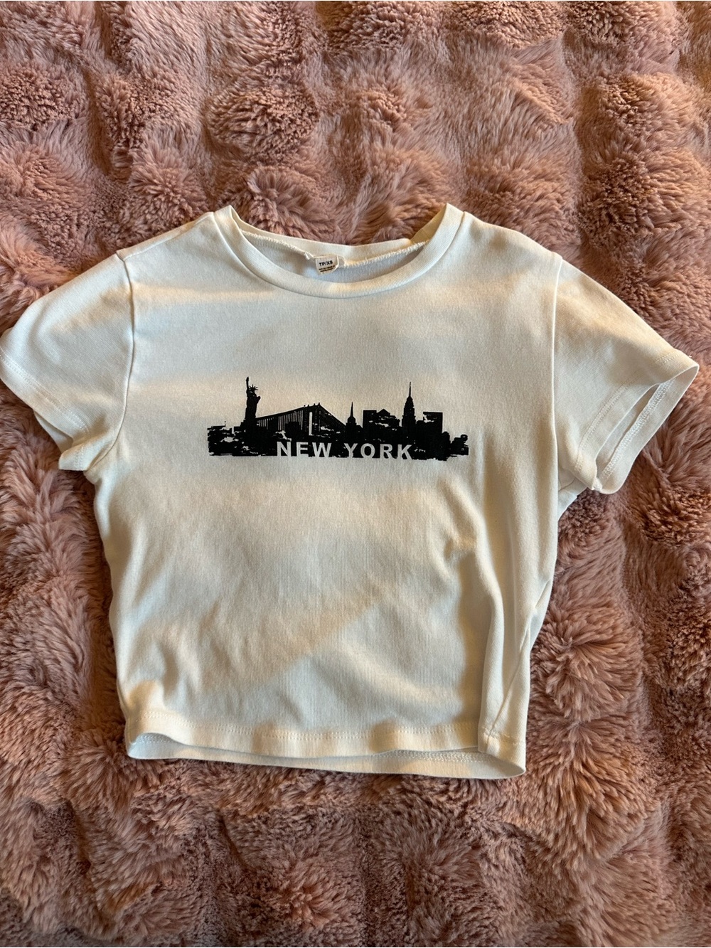 Garage White Crop Top with Black New York Skyline Print